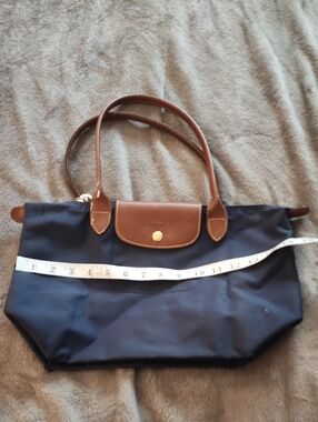 Longchamp Navy and Brown Women's Tote Bag - Classic Nylon Shoulder Bag